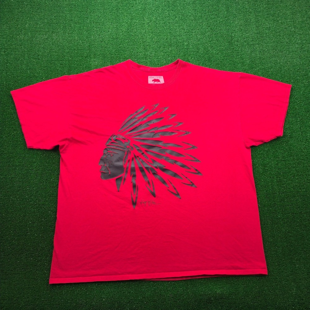 Ring of Fire Tshirt Mens 3XL Red Tribal Chief Indian Head Streetwear Hipster
